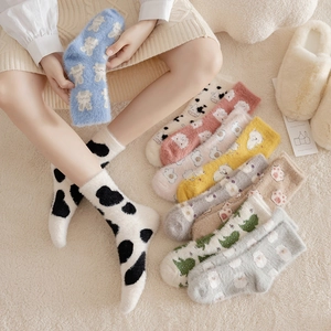 Calze Pelose Da Donna Invernali Spesse Calde Pile Di Visone Cartone Animato Animale Calzini Da Notte Morbido Stile Kawaii