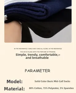 Detailed fabric texture of cotton crew socks in white, navy, and black colors
