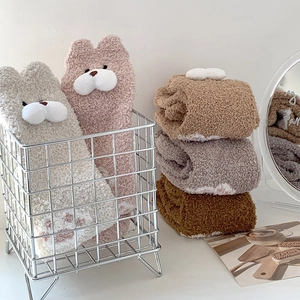 Cozy thick coral fleece winter socks for women with cute 3D cartoon animal ear designs