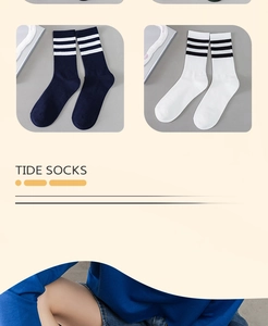 Detailed view of navy and white cotton blend tide socks featuring classic triple stripes