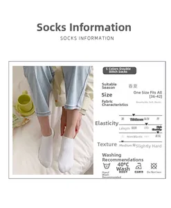 Detail of white low cut invisible socks showing breathable cotton fabric and size guide