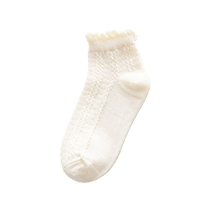 White lace trim ankle socks for women featuring hollow knit breathable fabric for summer