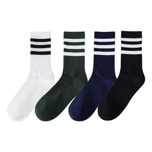 Classic striped cotton mid-calf socks set in white, green, navy, and black colors