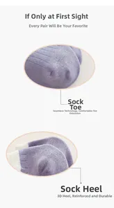 Detail of reinforced heel and seamless toe construction on lavender cotton socks