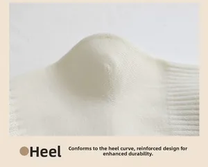 Vue macro détaillée de la couture renforcée au talon des chaussettes en coton