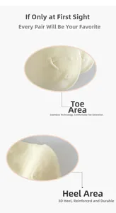 Detail of reinforced heel and flat toe seam on beige cotton crew socks for women