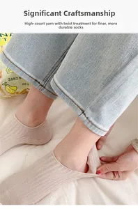 Detail of beige ribbed invisible sock showing high-count yarn texture and elastic heel fit