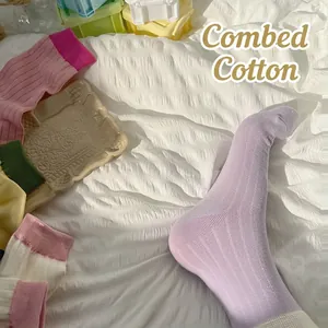 Colorful combed cotton mid-calf socks with vertical rib knit in assorted candy tones
