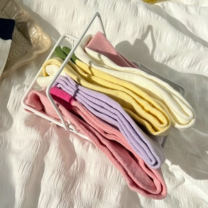 Colorful pastel cotton ribbed mid-calf socks set in various macaron tones for women