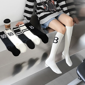 Chaussettes Mi-mollet Femmes Coton Tricot Côtes Rayé Imprimé Lettres Style Sportif Preppy Respirant Amincissant