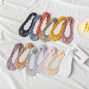 Breathable lace no-show socks for women in 13 assorted colors with anti-slip silicone