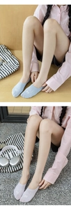 Detail of low-cut invisible boat socks with cute rabbit embroidery in light blue and purple