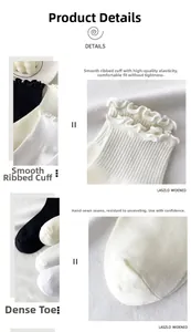 Detail of high-elastic cuffs and hand-linked seamless toes on cotton knit crew socks