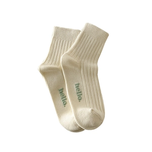 Off-white ribbed cotton socks for women with green hello letter print on the sole