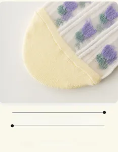 Gros plan de chaussettes invisibles en maille fleurie avec couture plate aux orteils