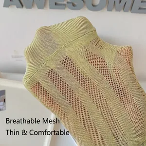 Light green mesh crew socks with breathable wide hole design for summer comfort