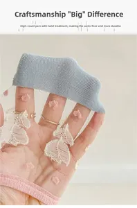 Detail of sheer mesh socks with white embroidery and reinforced cotton sole
