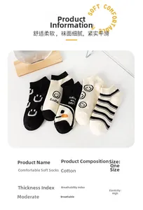Detail view of 5-pack cotton smiley face ankle socks showing breathable knit texture