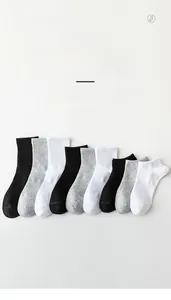 Detailed set of white, grey and black cotton socks in crew, ankle and low cut lengths