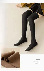 Detail of ribbed knit texture and wide anti-slip cuff on these over-the-knee socks
