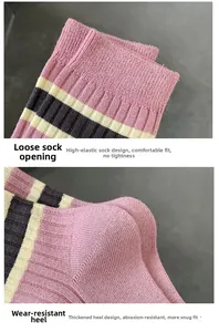 Detail of pink striped cotton sock showing the elastic ribbed cuff and durable heel part