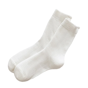 Classic white ribbed crew socks for women featuring warm cotton blend knit texture