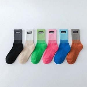 Chaussettes Mi-Mollet Côtelées En Coton Respirant Absorbant La Sueur Dégradé Sport Décontracté Tendance Doux