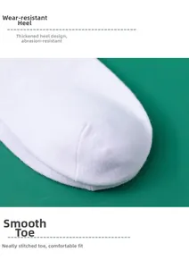 Detailsicht weißer Baumwollsocken mit verstärkter Ferse und flacher Naht an der Spitze
