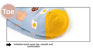 Detailed macro view of the seamless toe construction on these light blue cotton socks