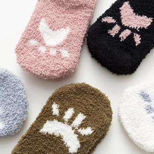 Chaussettes en polaire corail motif pattes de chat épaisses et chaudes pour l'hiver