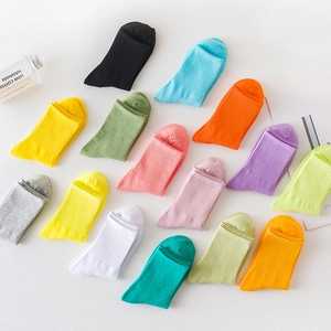 Women Cotton Polyester Spandex Crew Socks Solid Candy Colors Ribbed Knit Breathable Casual Simple Japanese Mid Calf