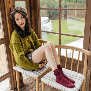 Calze a costine bordeaux in cotone da donna, stile autunnale alla moda e traspirante