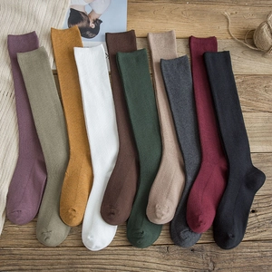 Chaussettes Mi-Mollet Pour Femmes Mélange De Coton Tricot Côtes Chaud Couleur Unie Style Japonais Rétro Mode Chaussettes Hautes Filles