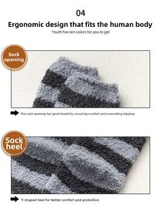 Detail of coral fleece socks showing elastic cuffs and Y-shaped reinforced heel structure
