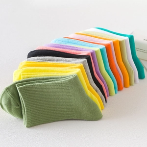 Colorful cotton ribbed crew socks for women in assorted candy colors with minimalist design