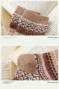 Détail macro des poignets élastiques et du talon 3D de chaussettes en laine épaisses