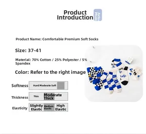 Detail view of assorted pattern socks featuring blue checkerboard and smile motifs