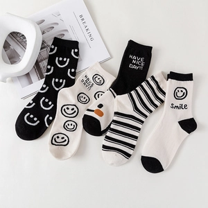 Chaussettes Mi-Mollet Femmes Mélange Coton Respirant Motif Sourire Rayures Décontracté Mode Lettres Hosiery