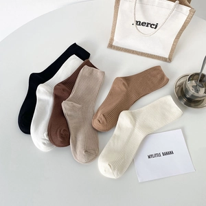 Women Mid Calf Socks Cotton Blend Ribbed Slouch Solid Color Simple Versatile Breathable Comfortable Soft Crew Socks