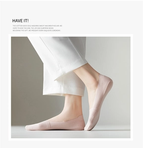 Detail of light pink ice silk liner socks featuring breathable cotton sole and non-slip design