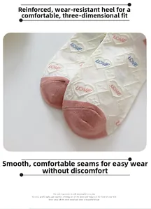 Detail of white cotton ankle socks with pink heel accents and knitted LOVE heart pattern