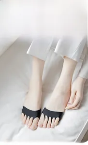 Detail view of model wearing black five-toe half socks for forefoot protection in summer