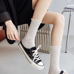 White floral lace socks with frill trim for women in sweet Japanese lolita style