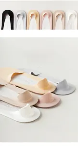 Detailed pile of seamless ice silk no-show socks in soft pastel Morandi color palette
