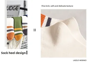 Detailed view of striped cotton socks with reinforced heel and fine knit texture