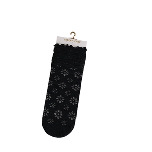 Floral print black mesh socks with ruffle trim and feminine sweet style for women