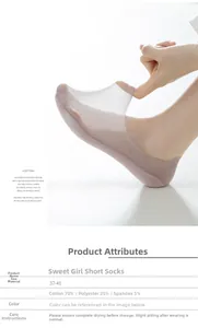 Detalle de calcetines invisibles de seda de hielo con alta elasticidad y materiales