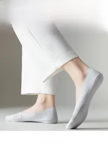 Detail of light grey seamless ice silk liner socks with laser-cut edges and low cut fit