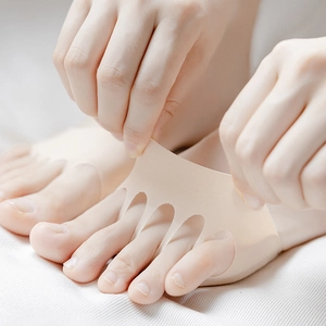Elastic beige five-finger forefoot socks for high heels showing seamless thin design