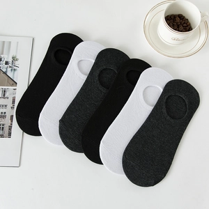 Lot de 6 paires de chaussettes invisibles respirantes en coton noir blanc et gris